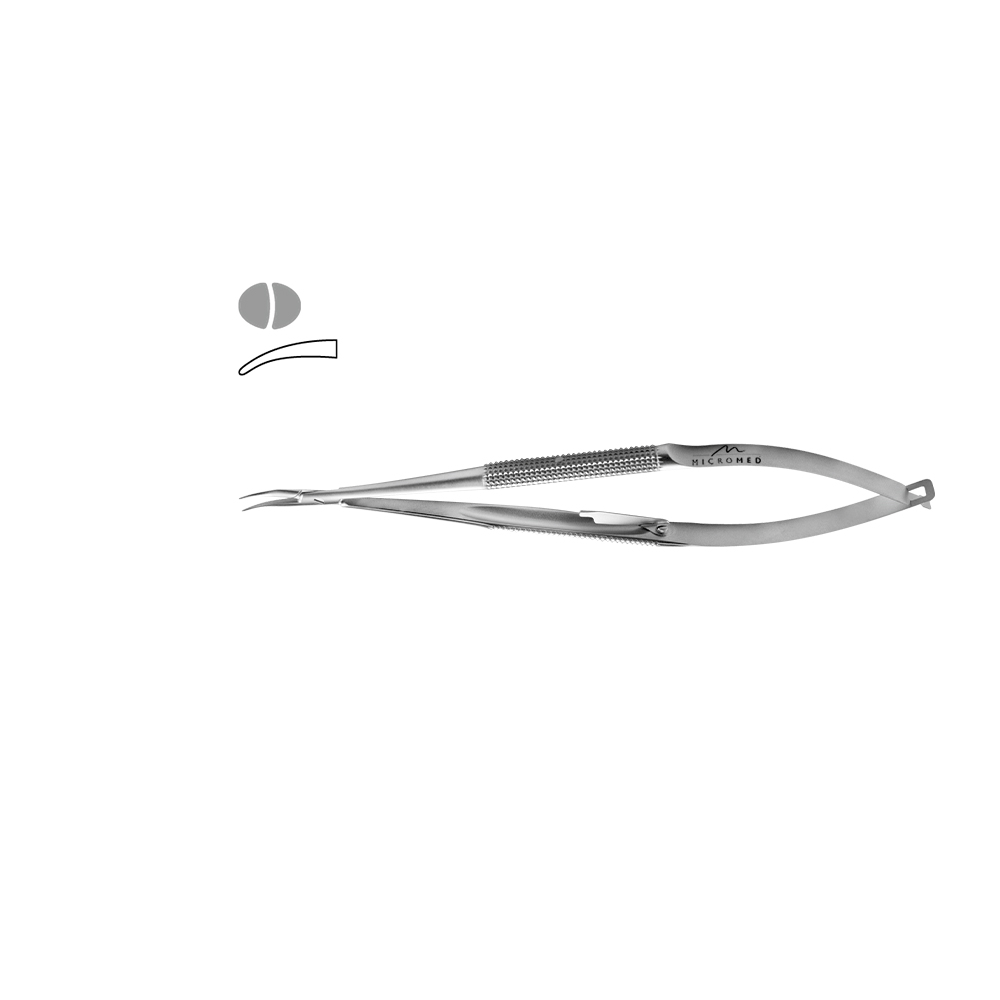 Needle Holder curved, concave-convex right hand, length 140 mm, with lock Round Handle Ø 8 mm, tip 0,6 mm,