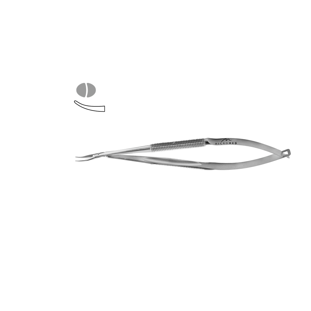 Needle Holder curved, concave-convex left hand, length 140 mm, Round Handle Ø 8 mm, tip 0,6 mm,