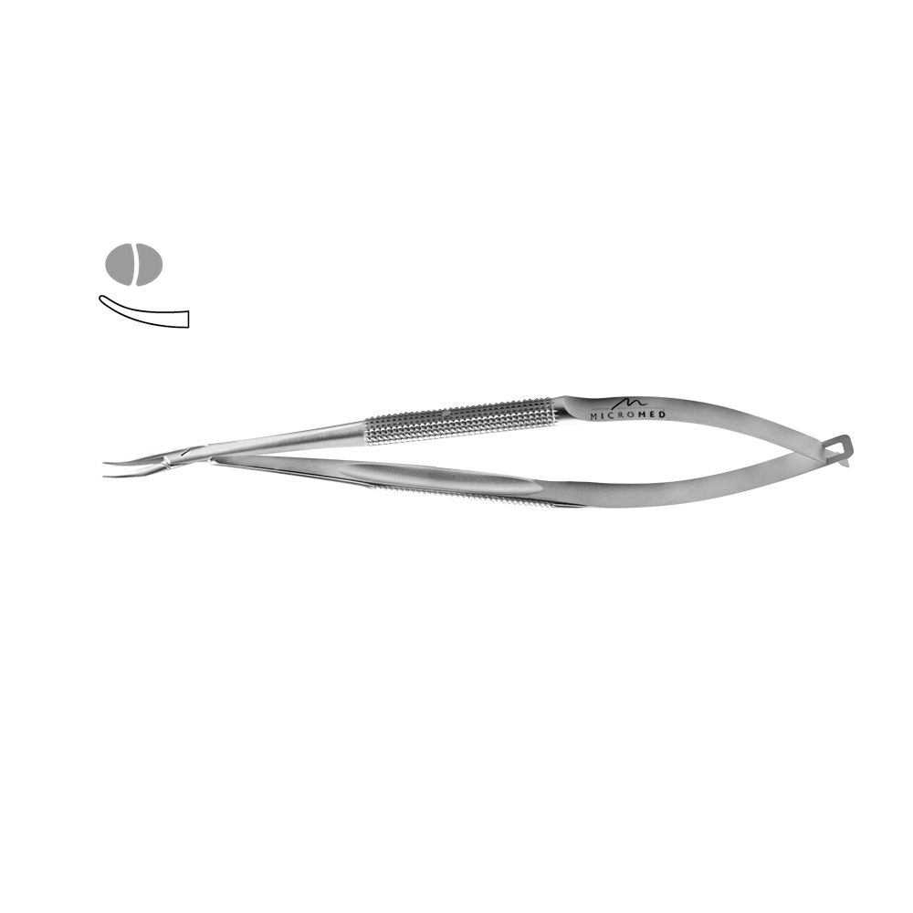 Needle Holder curved, concave-convex left hand, lenght 180 mm, Round Handle Ø 8 mm, tip 0,6 mm,