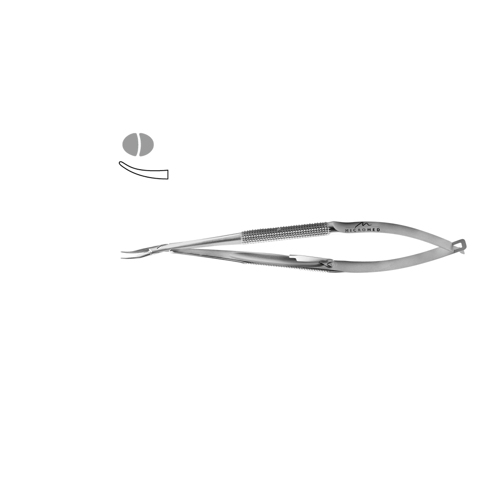 Needle Holder curved, concave-convex left hand, lenght 140 mm, with lock Round Handle Ø 8 mm, tip 0,6 mm,