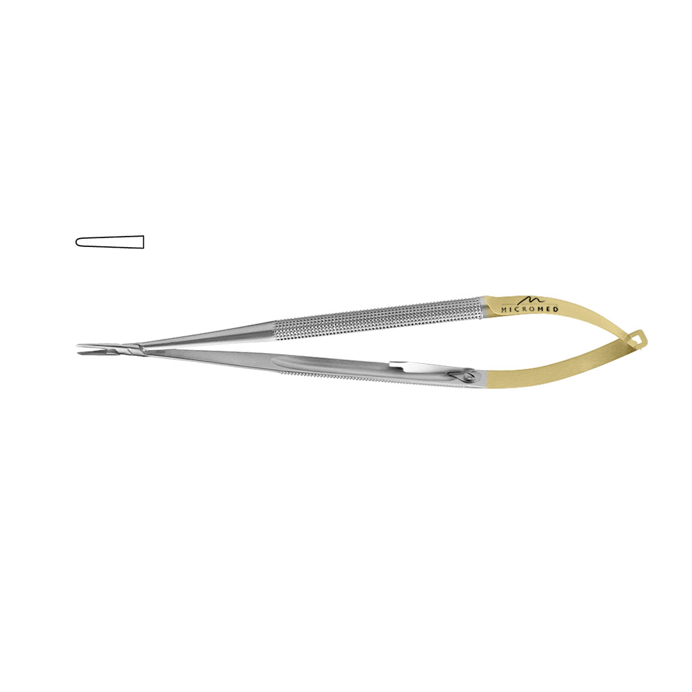 TC micro needle holder, 18cm Ø 9mm, with ratchet, jaw 1mm serrated, straight