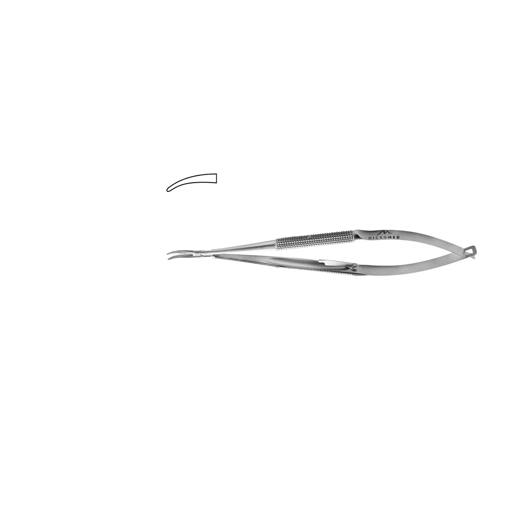 Needle Holder curved with lock, jaw diamond coated, Round Handle Ø 7 mm tip 0,5 mm, lenght 120 mm