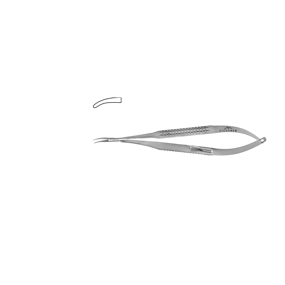 Needle Holder curved with lock, jaw smooth, tip 1,0 mm, lenght 120 mm, Flat Handle 10 mm