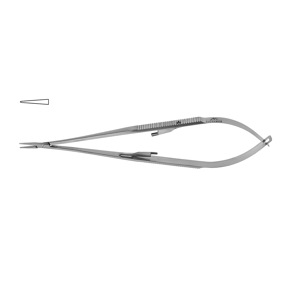 Needle Holder straight, lenght 210 mm tip 0,4 mm, jaw smooth, Flat Handle with lock