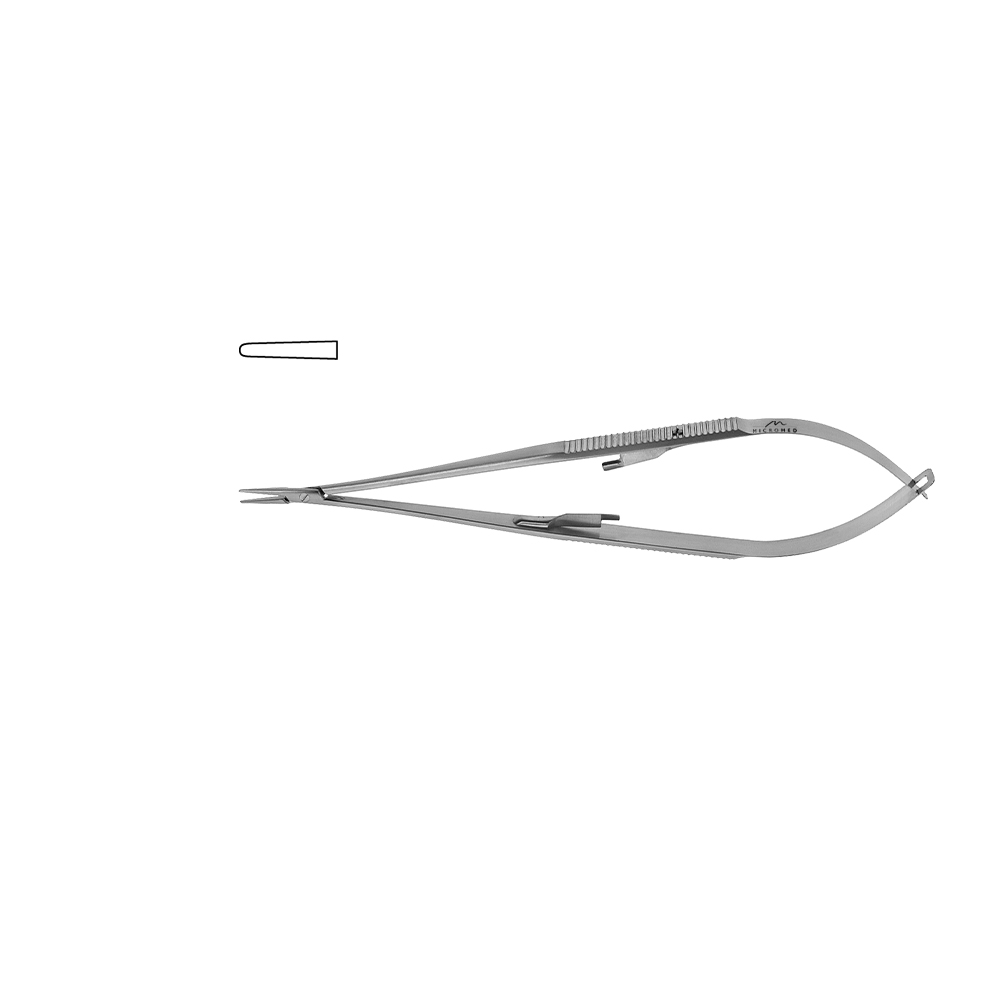 Needle Holder straight, lenght 140 mm tip 1,2 mm, jaw diamond coated, Flat Handle with lock,