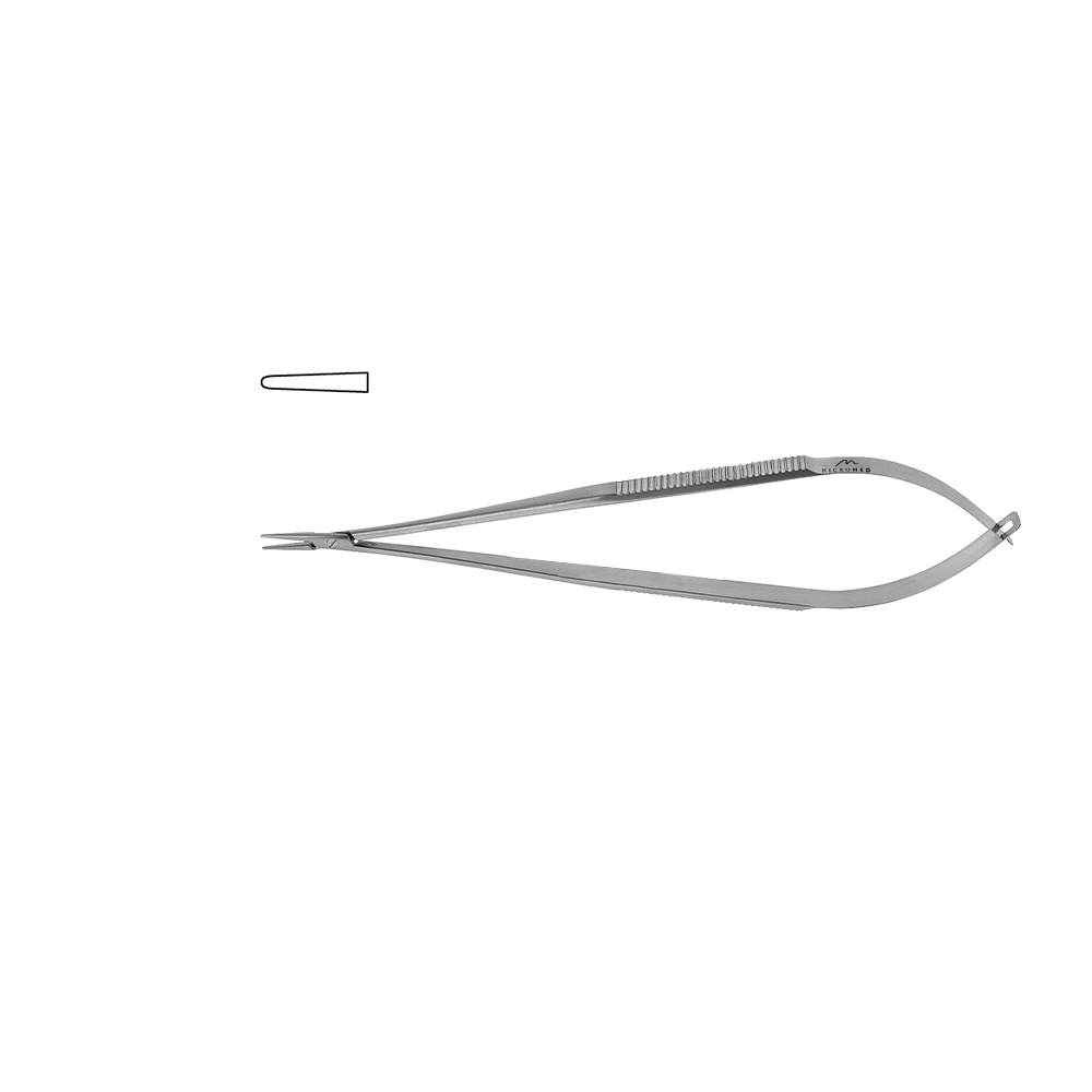 Needle Holder straight, lenght 140 mm tip 1,0 mm, jaw TC-inserts serrated, Flat Handle,