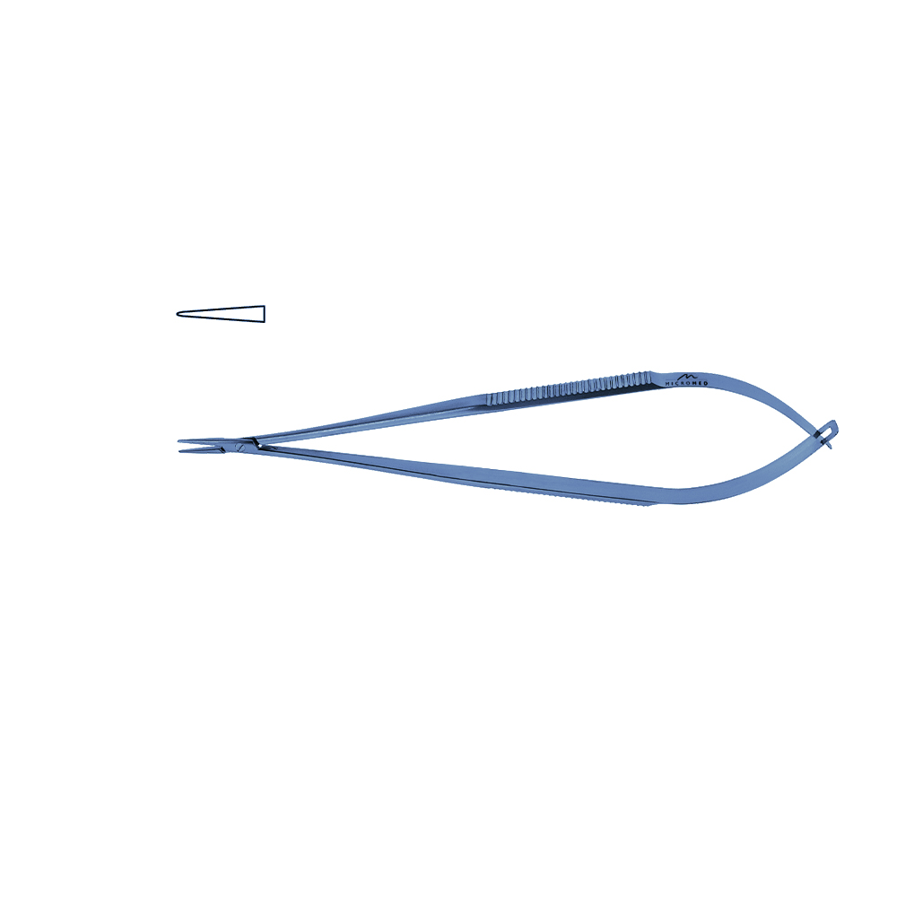 Titanium Micro Needle Holder, straight, tip 0,4 mm, jaw smooth, flat handle length 150 mm,