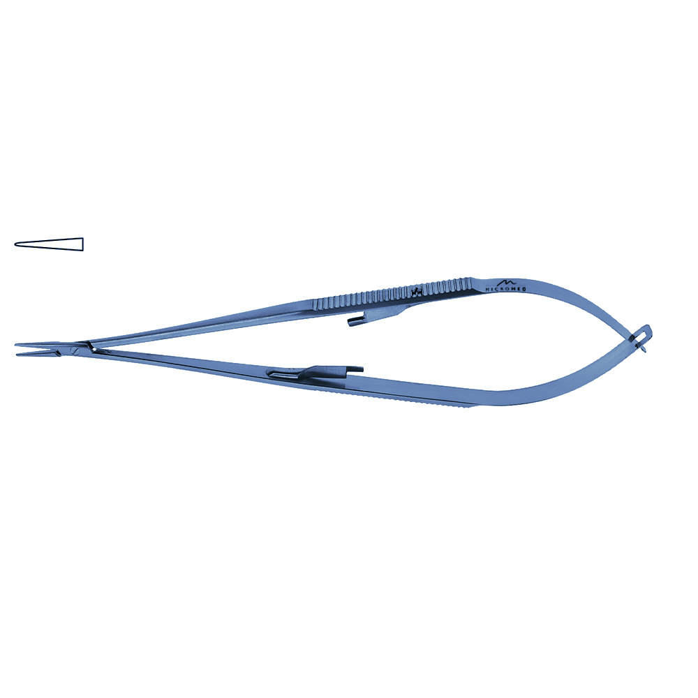 Titanium Micro Needle Holder, straight, tip 0,4 mm, jaw smooth, flat handle with lock, length 230 mm,