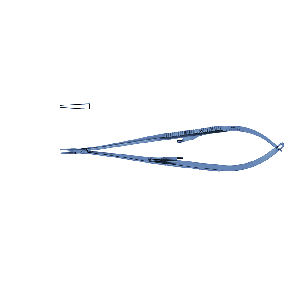 Titanium Micro Needle Holder, straight, tip 0,4 mm, jaw smooth, flat handle with lock, length 150 mm,