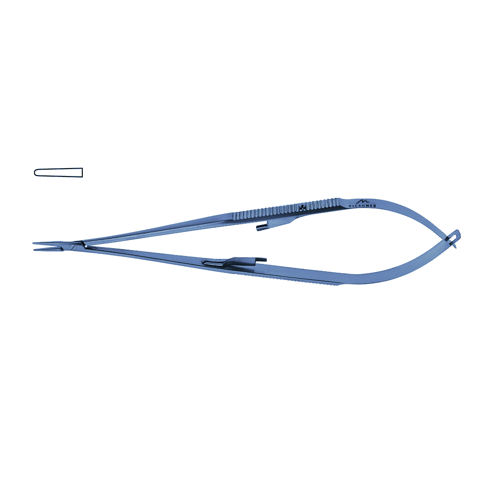 Titanium Micro Needle Holder, straight, tip 1,2 mm, jaw smooth, flat handle with lock, length 210 mm,