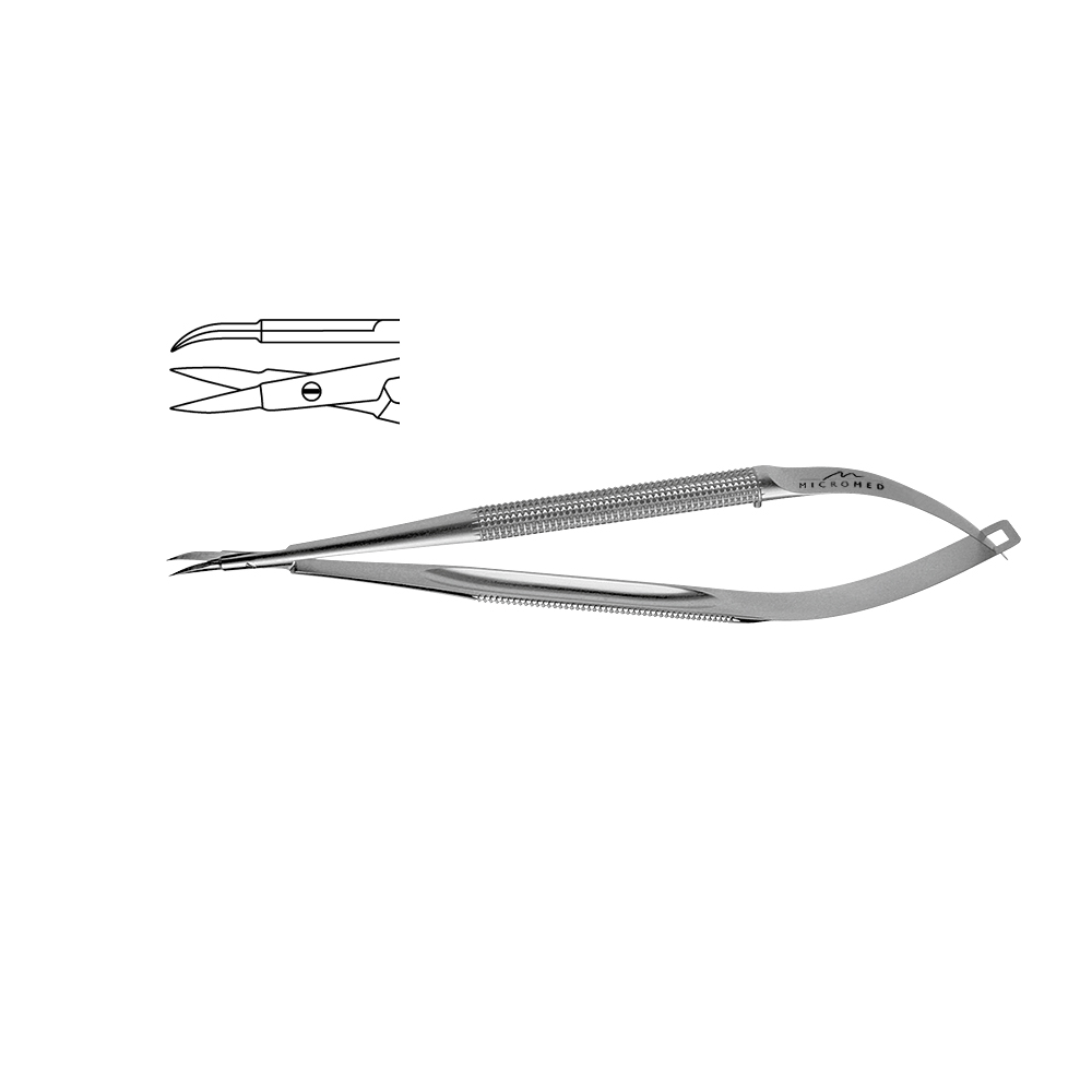 Scissors curved, Vannas, length 150 mm scissors blade 12 mm,Round Handle Ø 8 mm 