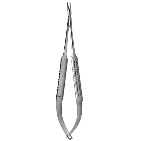 Dissecting scissors straight, blade 17 mm, fine serrated, flat handle Ø 8 mm, length 150 mm