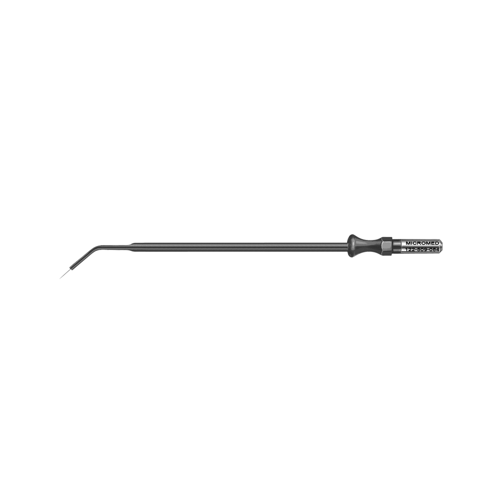 Tungsten micro-dissection needle electrode, needle Ø 0,3 x 4 mm, angled, length 80 mm - packing unit: 5 pieces -